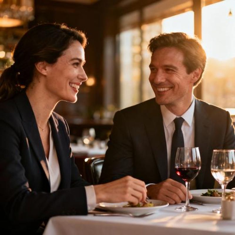 Couple on elegant dinner date representing successful Right Stuff app connection