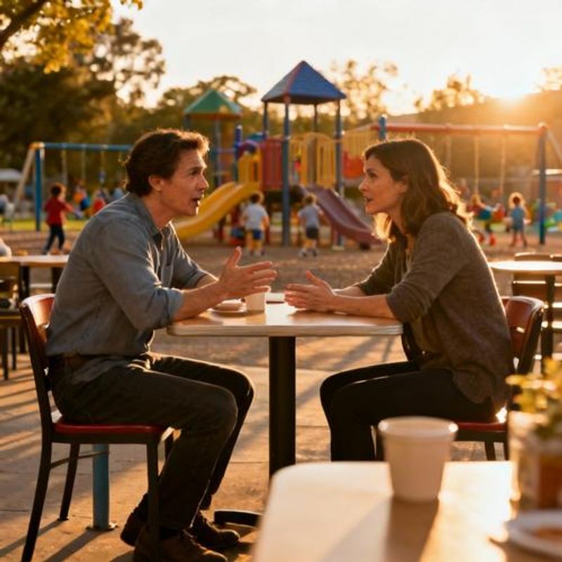 Single parent having coffee date while maintaining parenting responsibilities