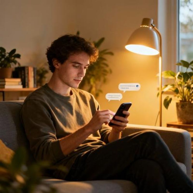 Person thoughtfully typing on smartphone with notification icons showing dating app messages