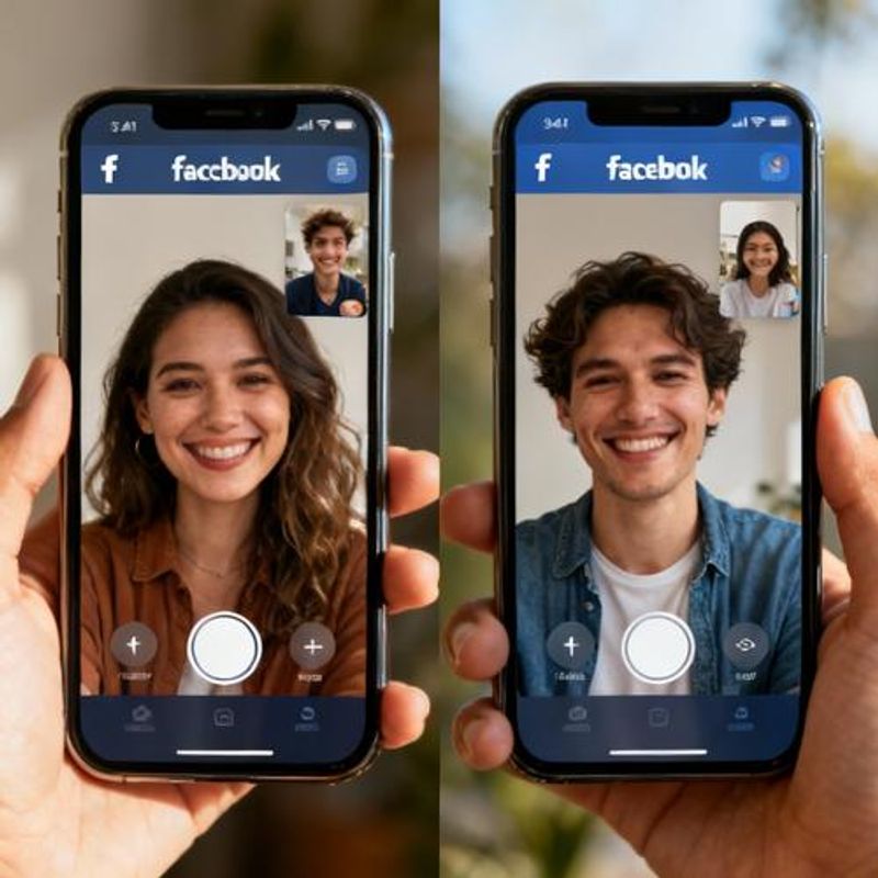 Young couple having video chat through Facebook Dating app