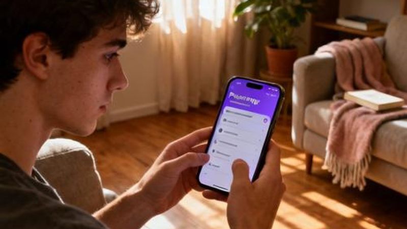 Young person using dating app safely on smartphone with privacy settings visible