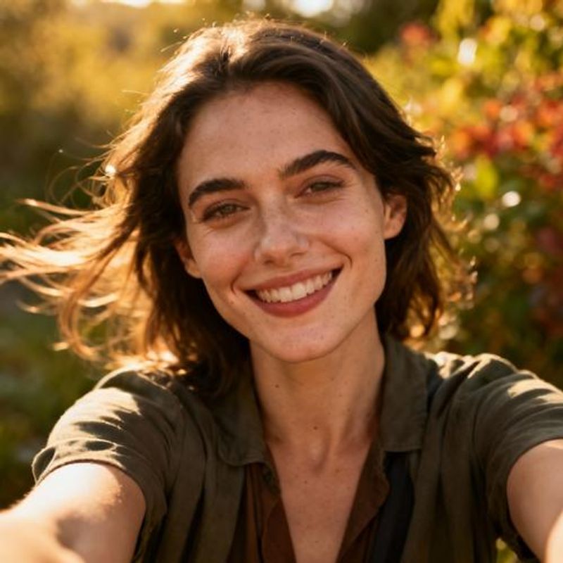 Person taking a natural selfie outdoors for dating profile photo