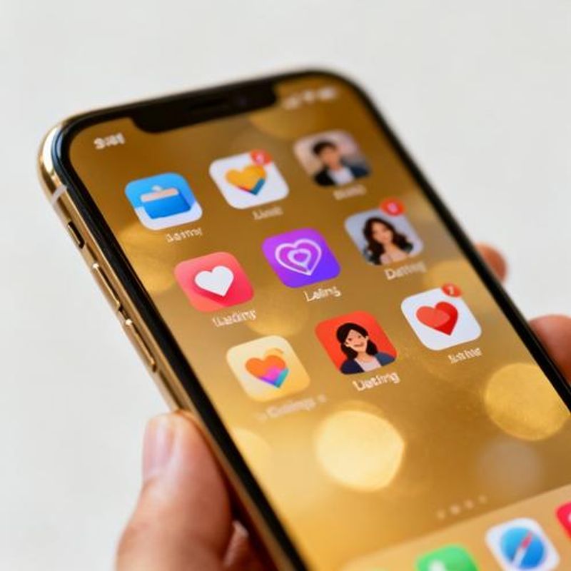 Smartphone displaying various dating app icons on a bright background
