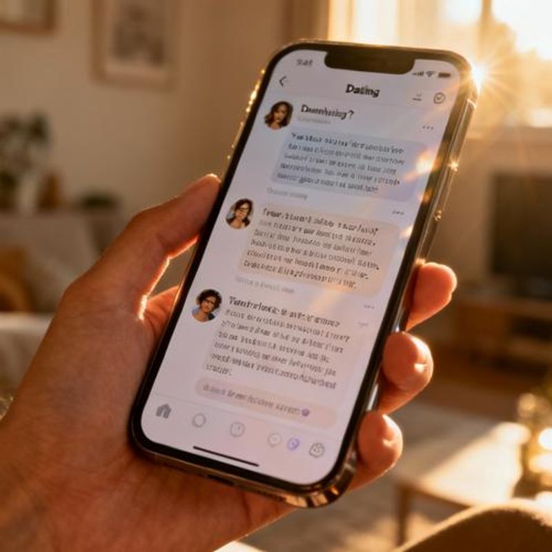 Close-up of smartphone showing dating app profile with thoughtful questions and answers