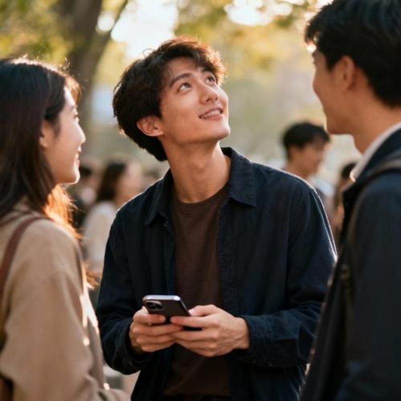 Young professional putting away smartphone and engaging with people in real life