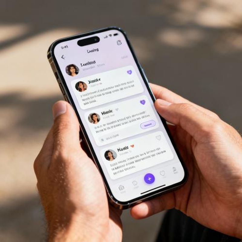 Mobile phone showing dating app features and interface design