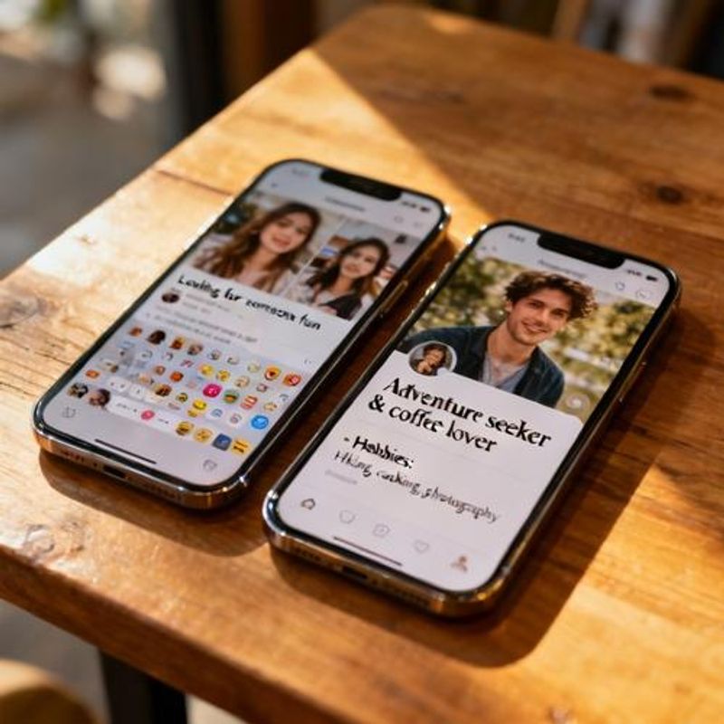 Split screen showing before and after dating profiles