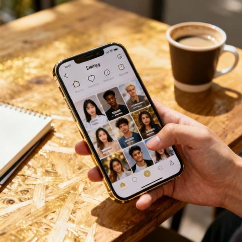 Smartphone showing dating app interface with diverse profile photos, representing poly dating app selection