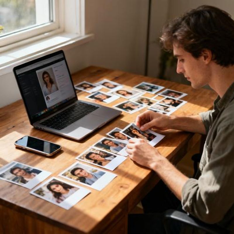 Person creating an attractive dating profile with multiple photos and detailed information