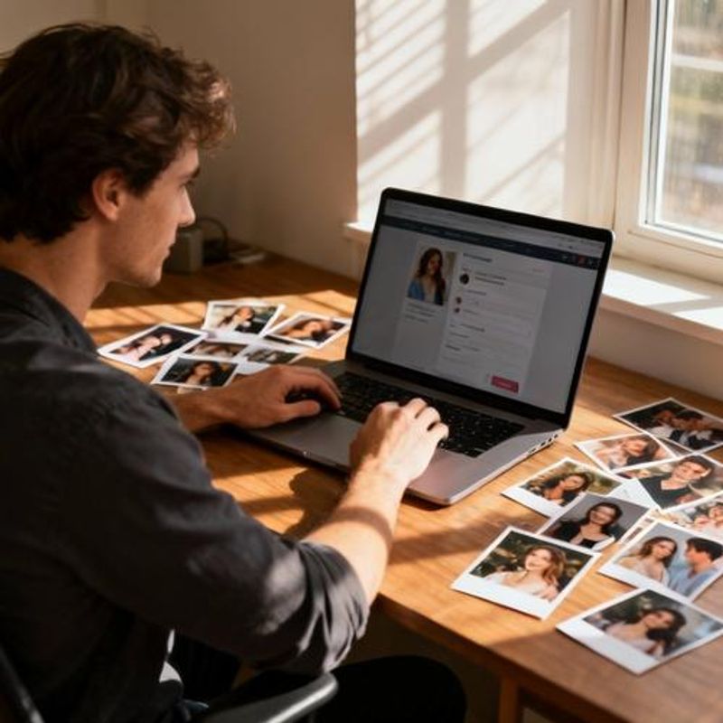 Person updating their dating profile with new photos and information