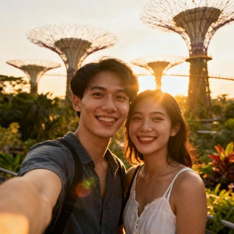 Young couple taking a selfie at Singapore's Gardens by the Bay