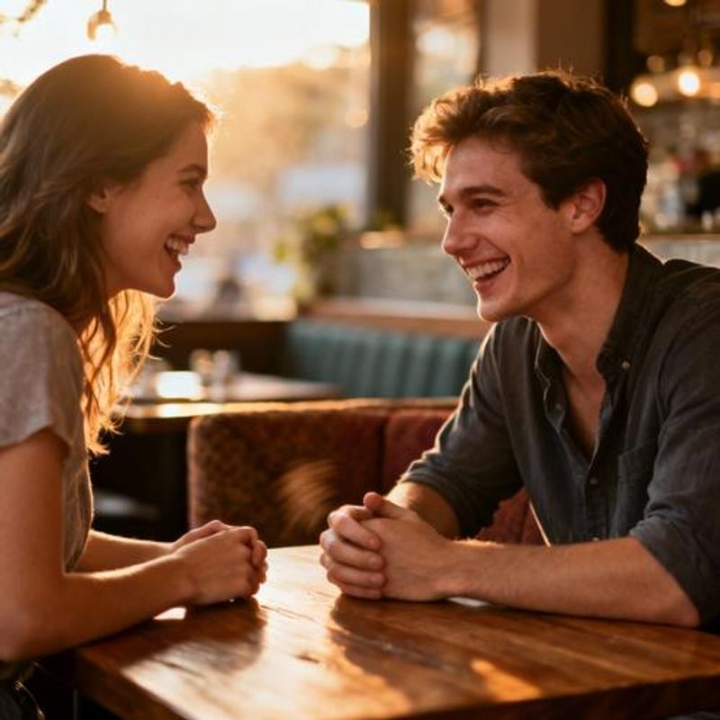 Couple having meaningful conversation on first date