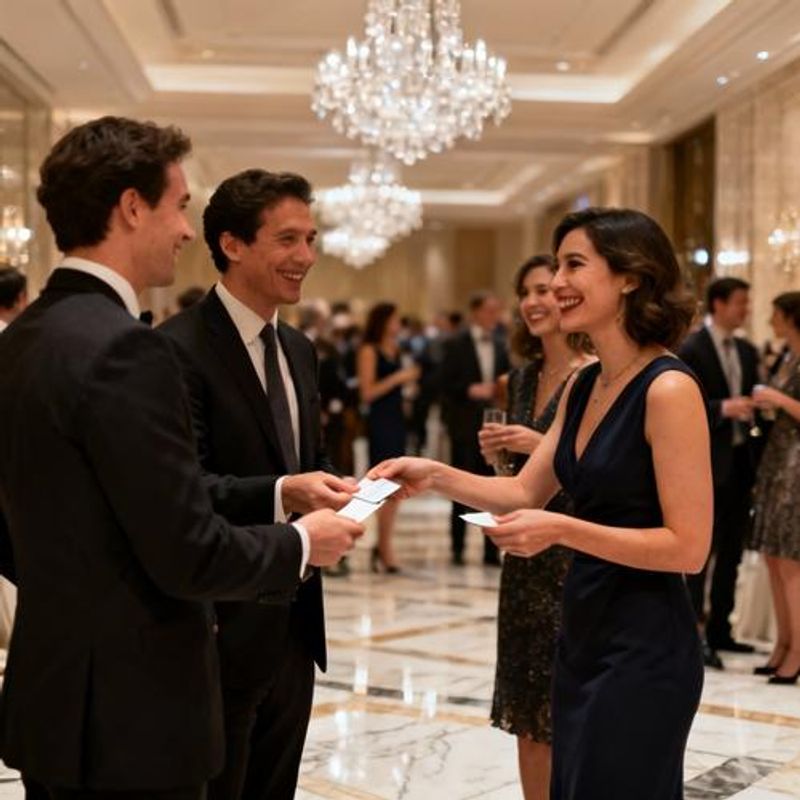 Elegant social gathering with well-dressed people networking in upscale venue