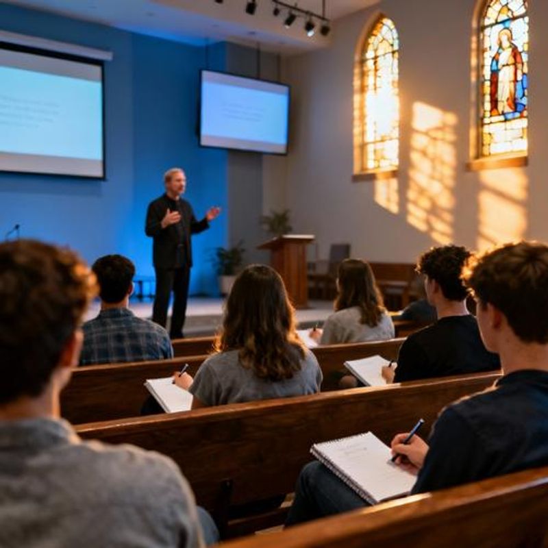 Jonathan Pokluda speaking at a dating workshop with engaged young audience