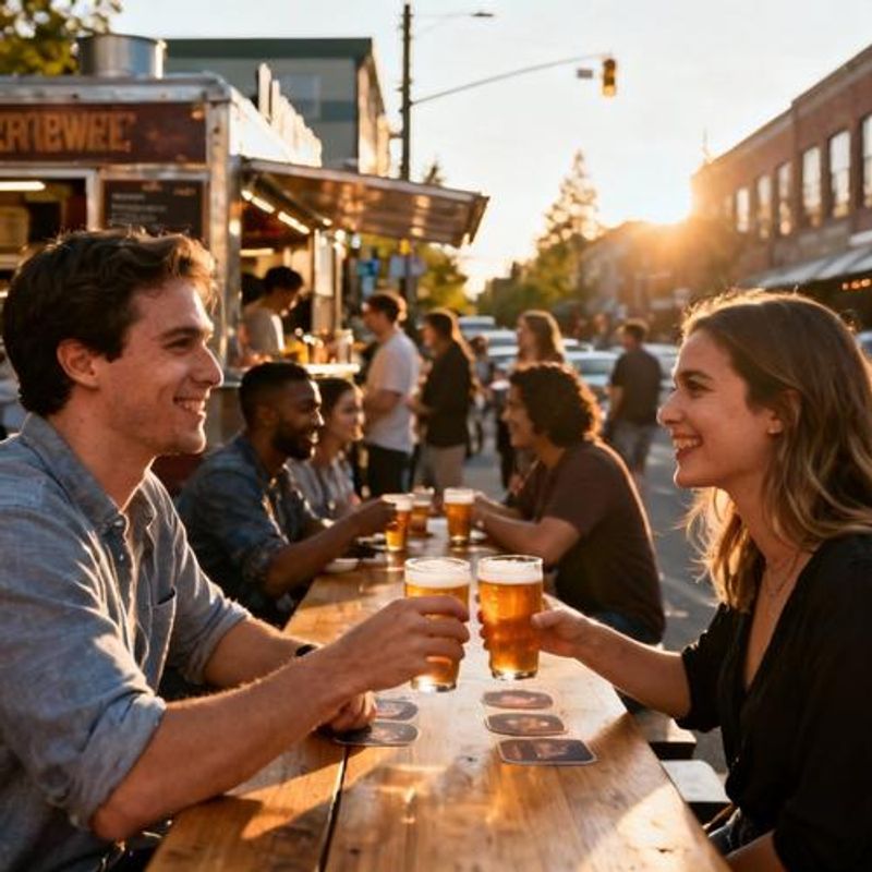People on dates at iconic Portland locations like food carts and breweries
