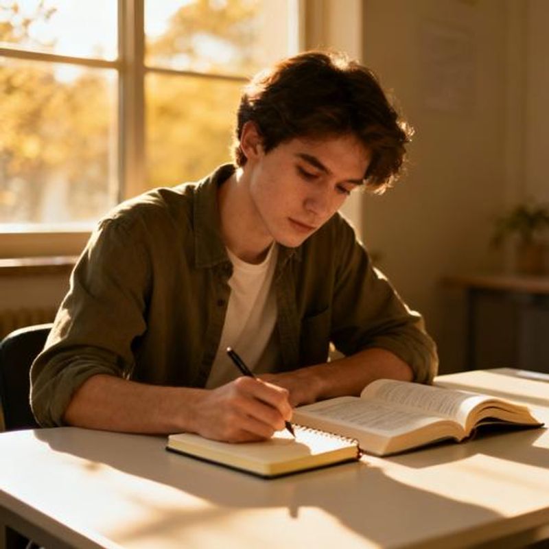 Person reading Jonathan Pokluda's book while taking notes at desk