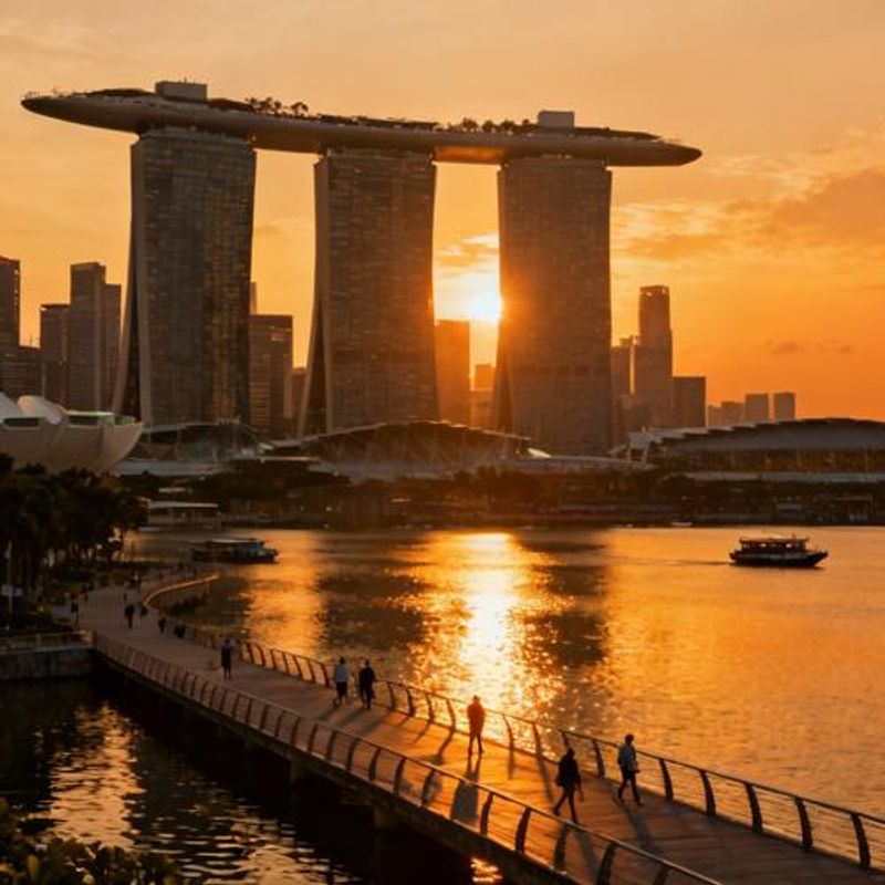 Singapore city skyline with Marina Bay Sands at sunset