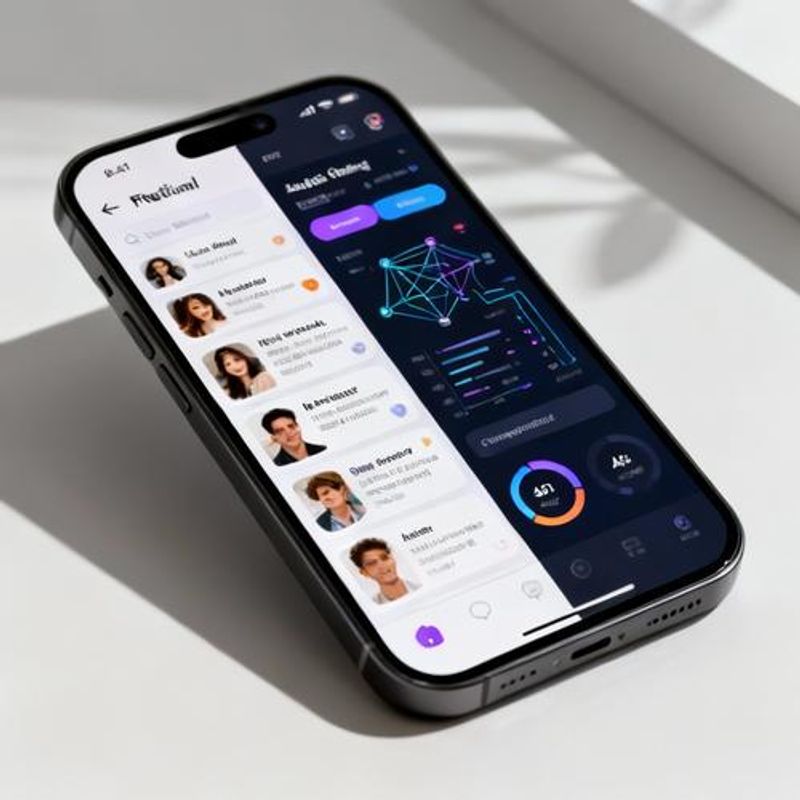 Split screen showing traditional dating app vs AI-powered matching interface