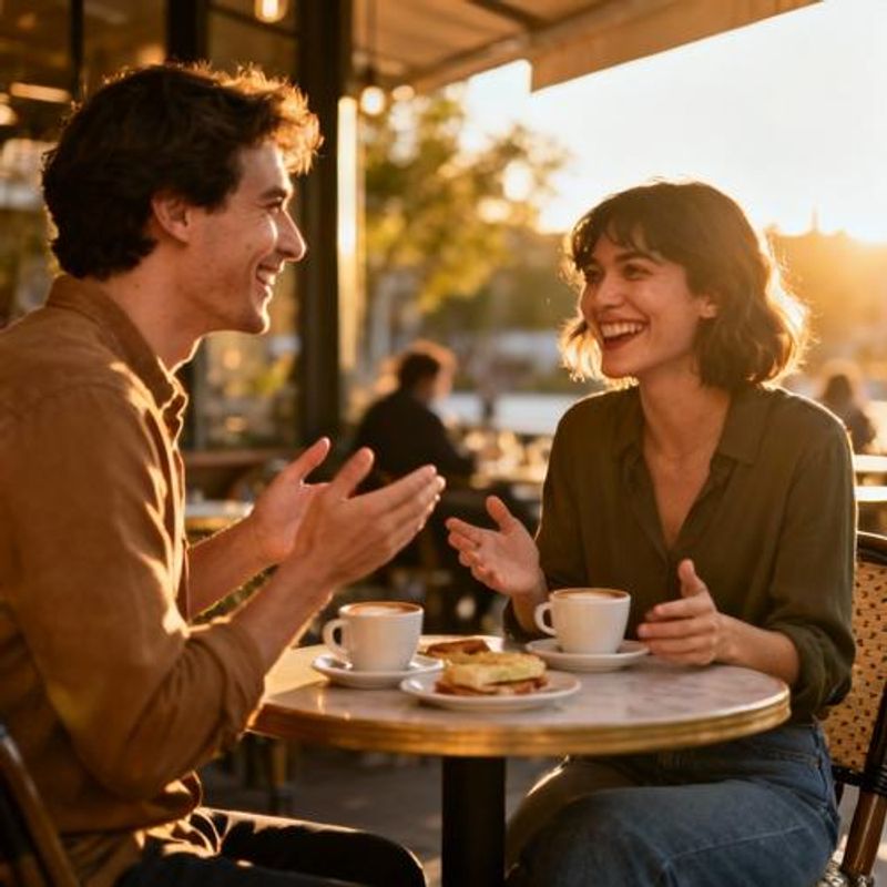 Two people having engaging conversation on a first date