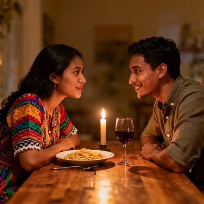 Diverse Christian couple having deep conversation over dinner