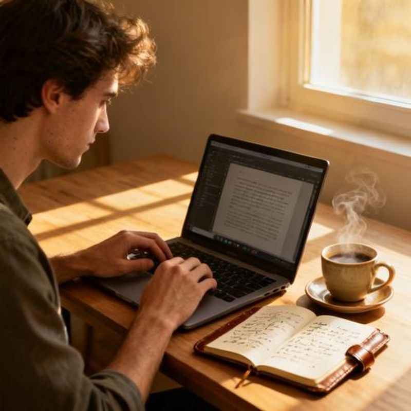 Person thoughtfully writing their dating profile on a laptop