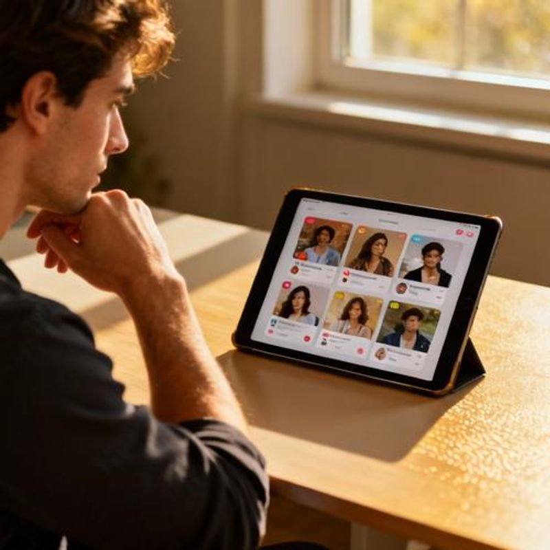 Person comparing different dating apps on tablet