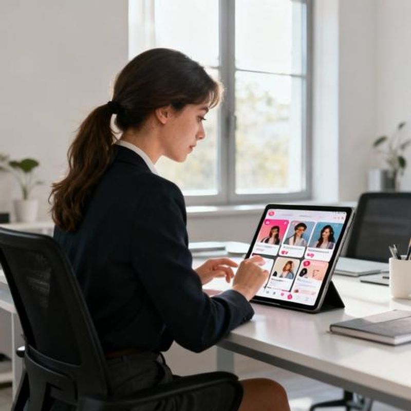 Person comparing different dating app profiles on tablet