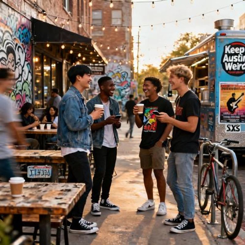 Diverse group of Austin singles meeting through dating apps at local venues