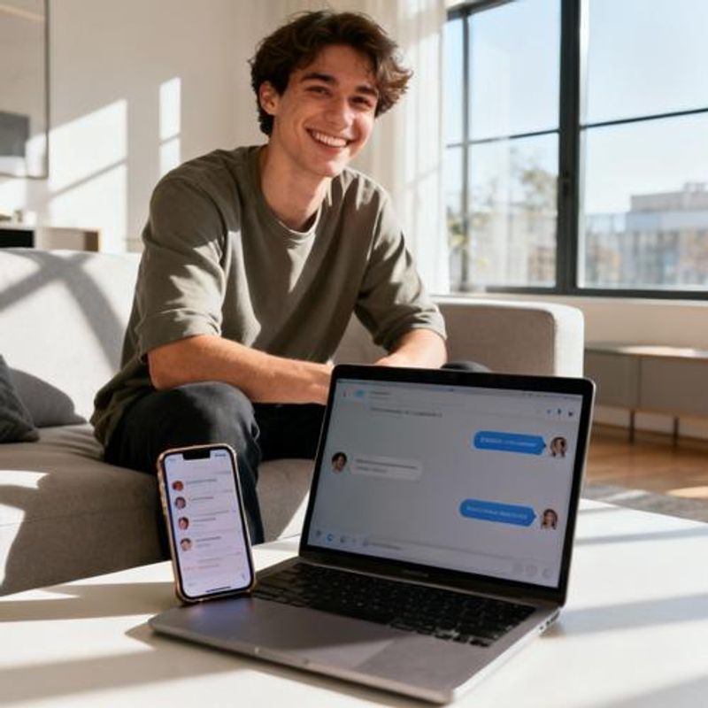 Person confidently using dating app with multiple chat conversations