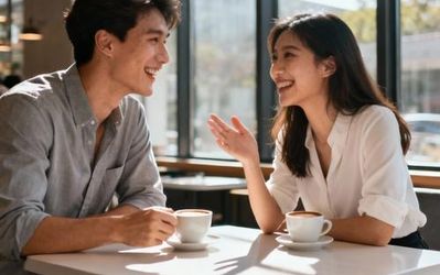 Young professionals having coffee and genuine conversation at modern café