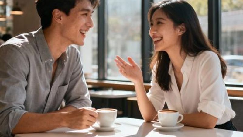 Young professionals having coffee and genuine conversation at modern café