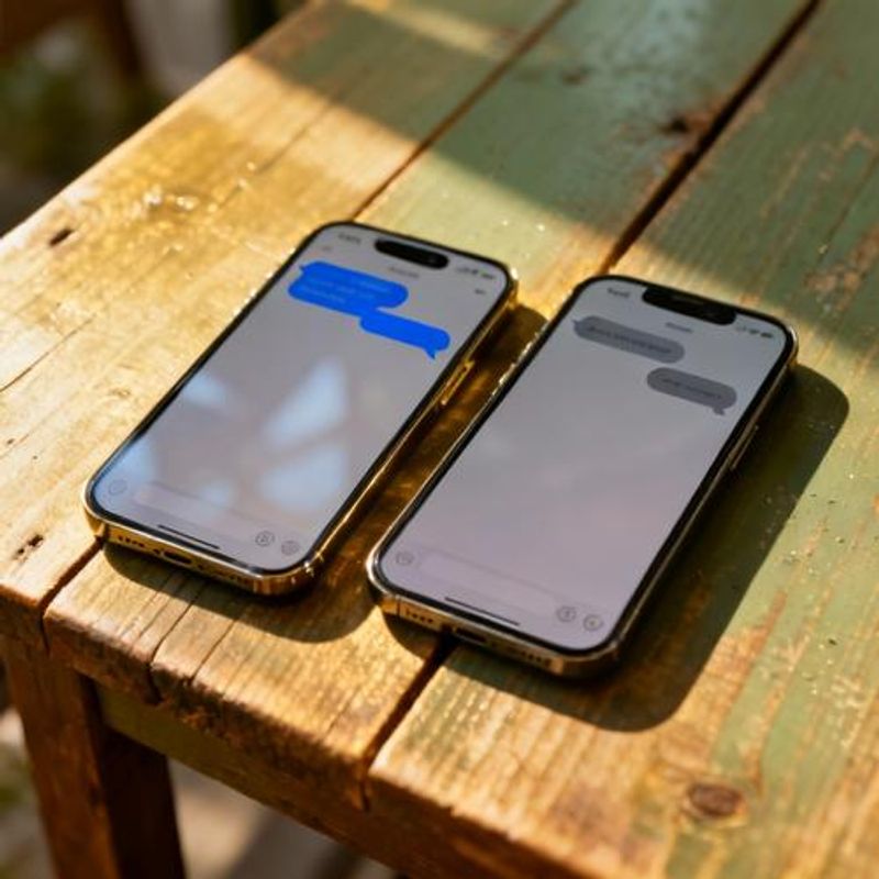 Two phones showing different messaging apps with conversation bubbles