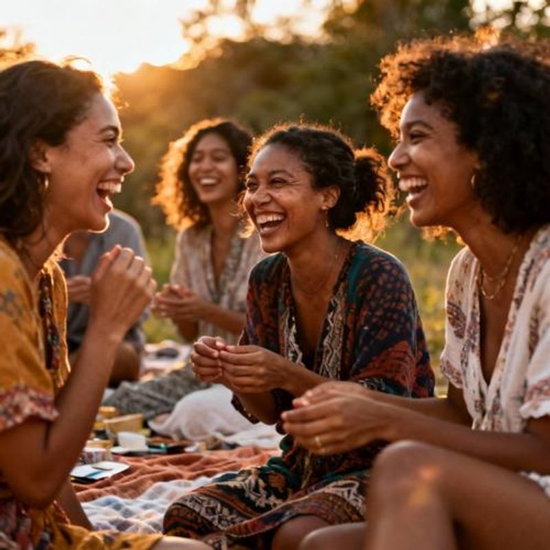 Diverse group of women laughing together at a social gathering