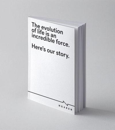 Ngaren book mockup with text The evolution of life is an incredible force Here's our story