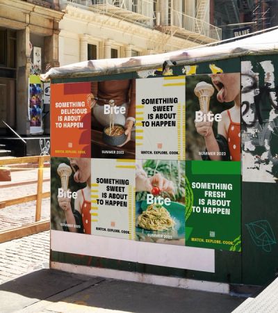 Bite tease campaign wild posting in New York City with text Something Delicious Is About To Happen