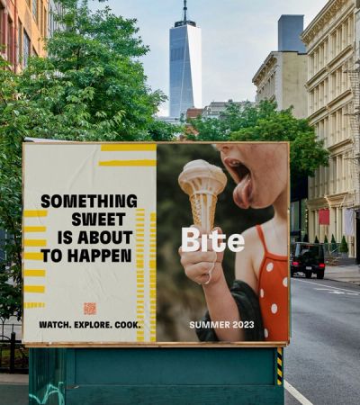 Bite tease campaign wild posting in New York City with text Something Sweet Is About To Happen