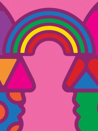 MGM Resorts Universal Love campaign image of two colorful illustrated graphic faces connected by a rainbow