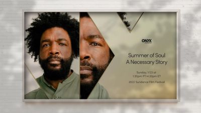 Onyx Collective OOH billboard mockup showing Questlove promoting Summer of Soul