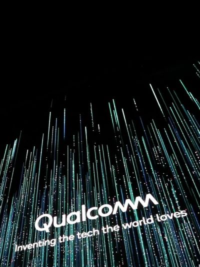 Qualcomm CES experience with logo and text Inventing the tech the world loves