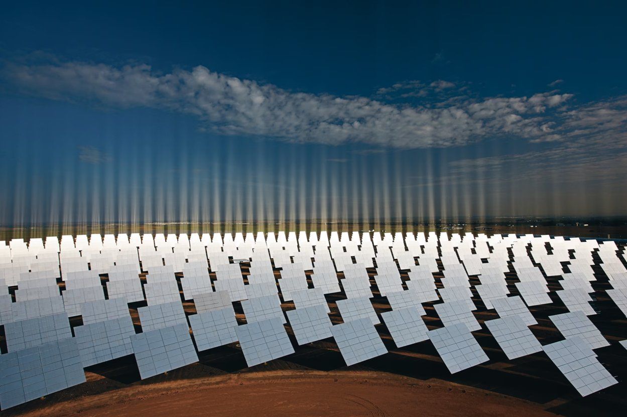A concentrating solar power (CSP) mirror farm.