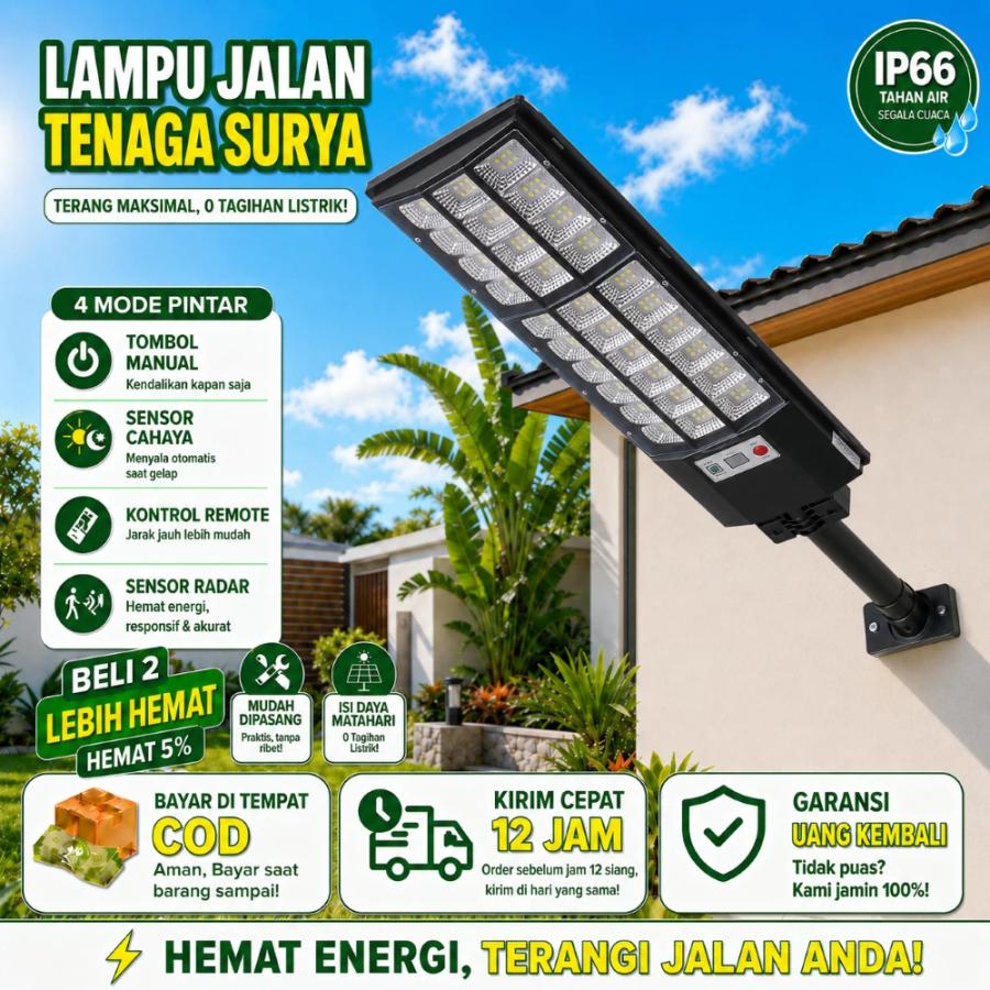  Lampu Tenaga Surya 1000W Lampu Taman Tenaga Surya Outdoor Lampu Jalan Tenaga Surya Sensor Gerak Built-in Otomatis Nyal