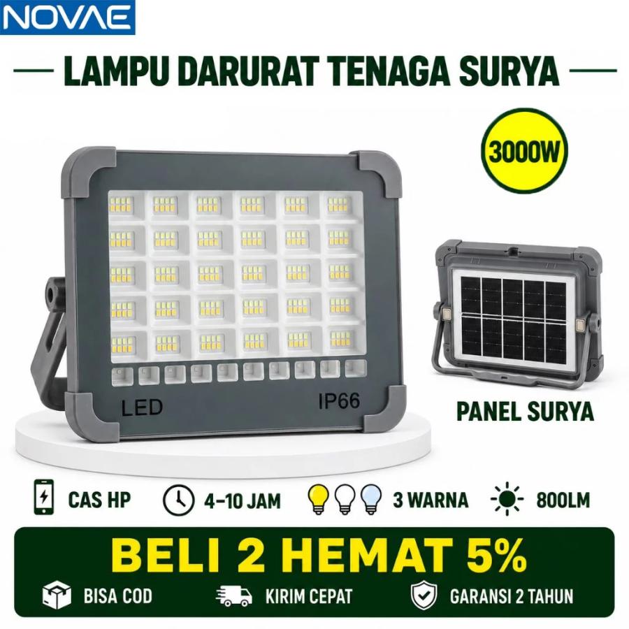 NOVAE 3000W 260 LED Solar Camping Lamp IP66 Waterproof 3 Colors + SOS - Emergency Light