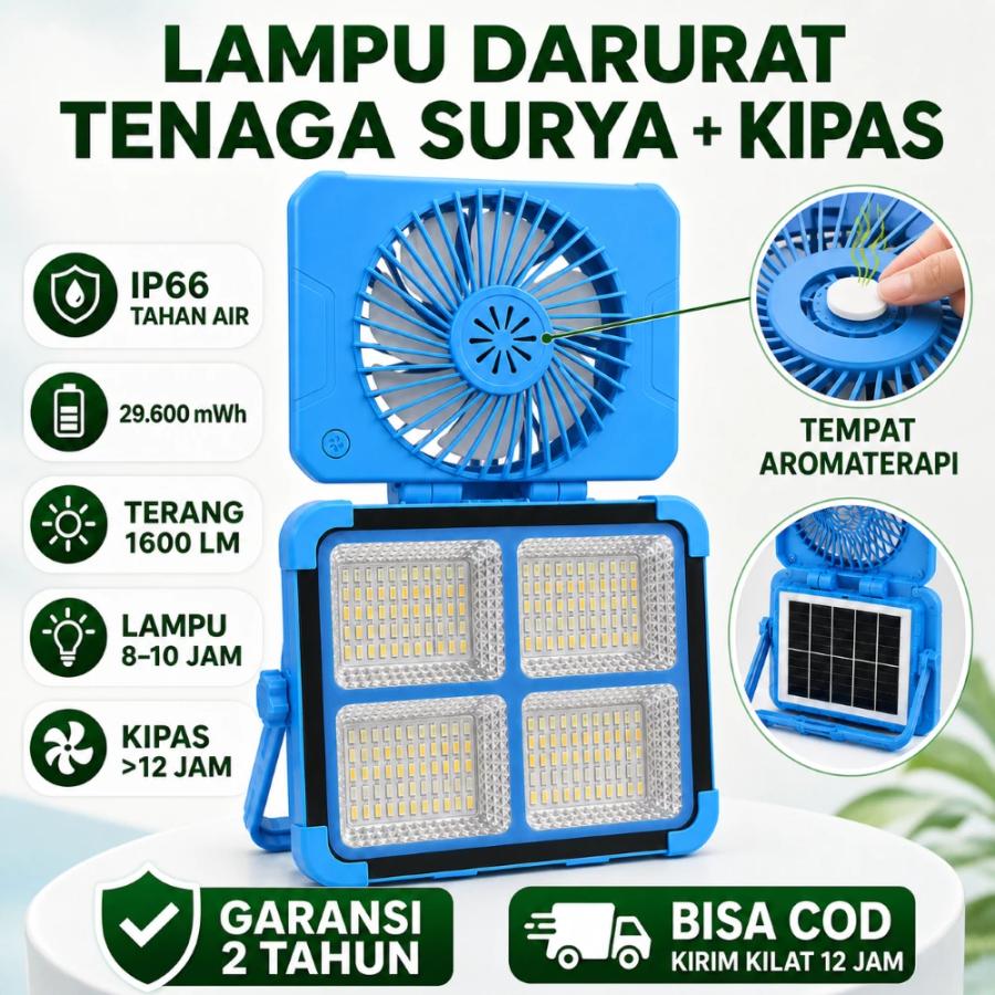 NOVAE Solar LED Emergency Fan 4 LED Matrix Super Bright IP66 Waterproof Outdoor - Portable Solar Spotlight