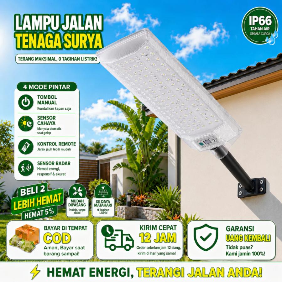 800W Solar Powered Outdoor Light Garden Light Street Light Automatic On at Dusk Sensor