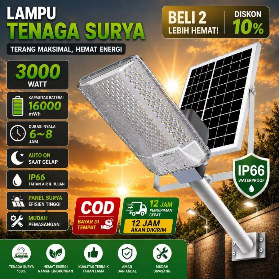 NOVAE COD 100% Original 3000W Solar Powered Lamp Outdoor Solar Street Light Flood Light