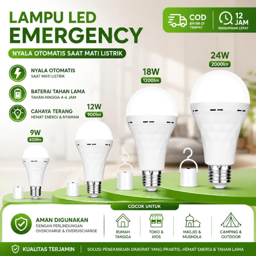 COD Emergency LED Bulb 9W 12W 18W 24W Automatic On During Power Outage Magic Lamp - Siaga Menyediakan