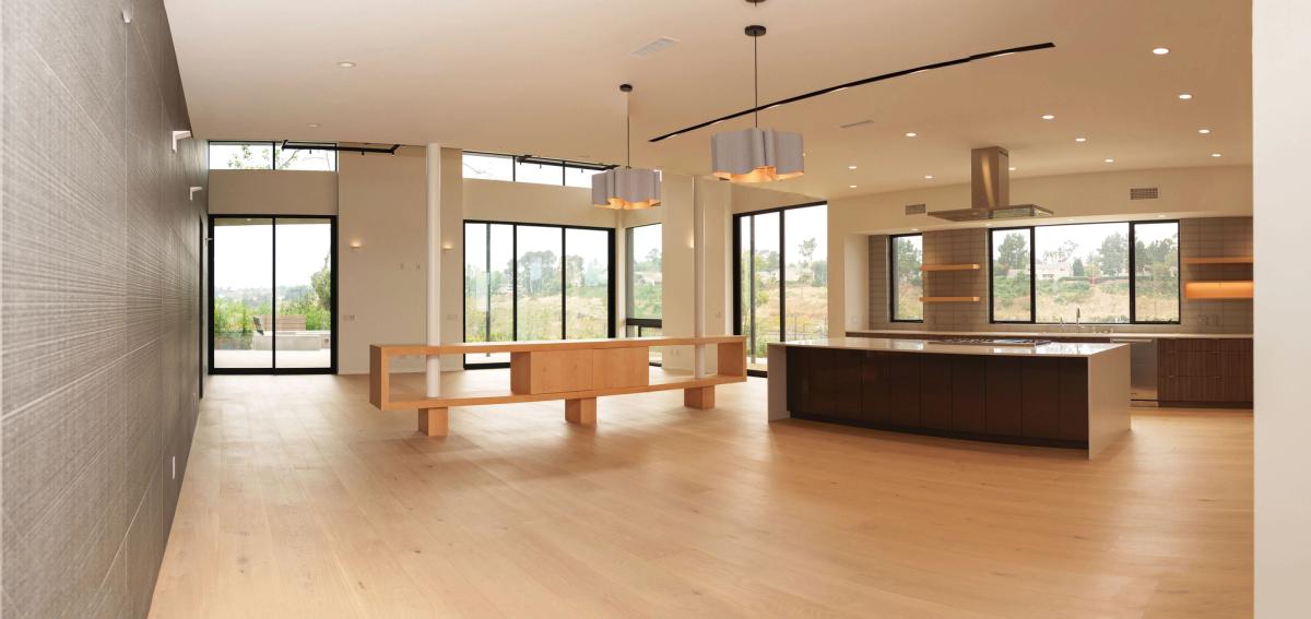 Panoramic view of hardwood flooring installation