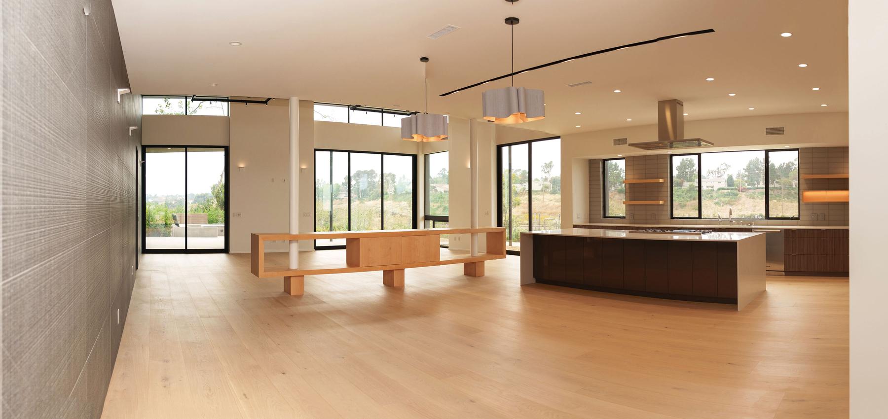 Panoramic view of hardwood flooring installation