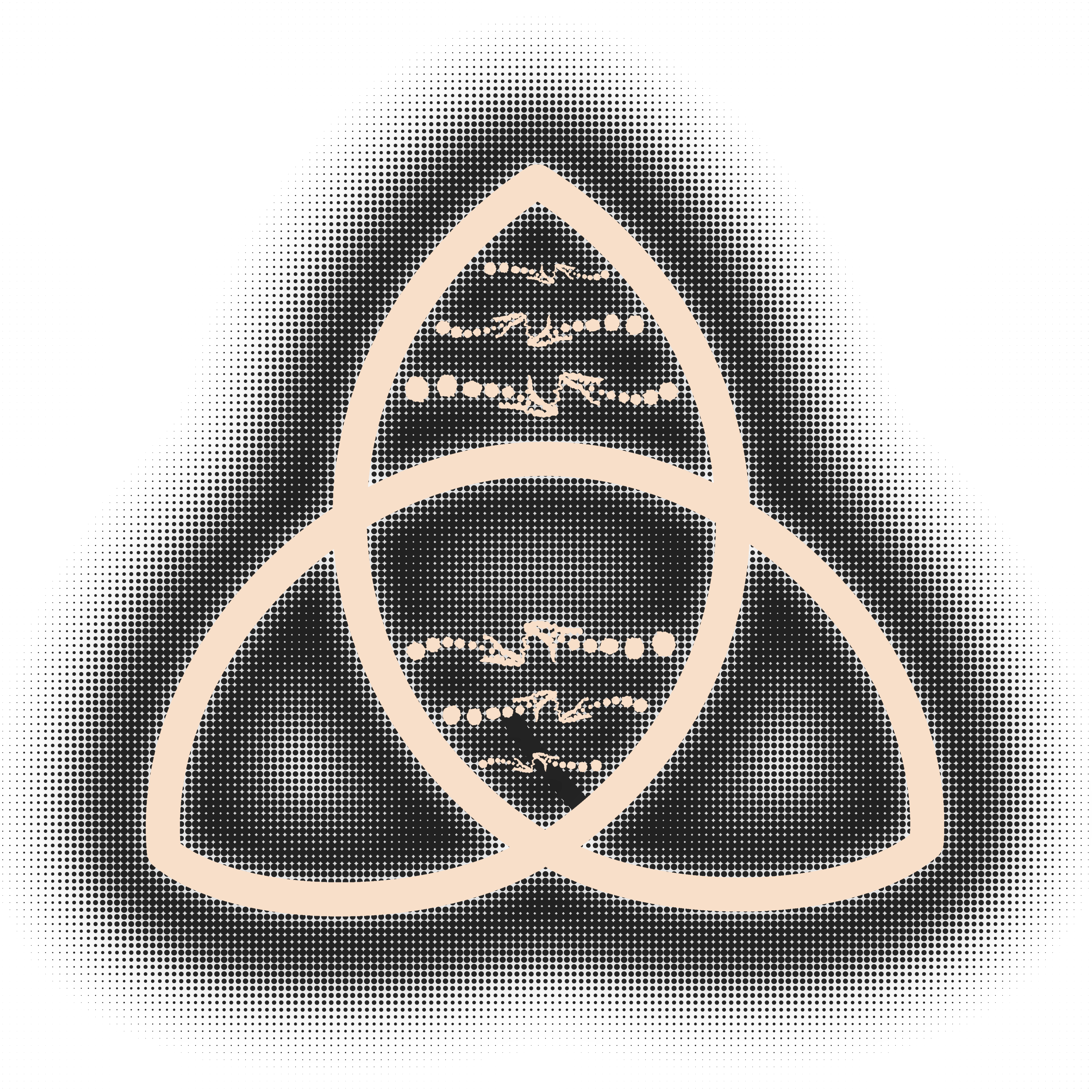 Glowing triquetra knot with a DNA double helix woven through its center