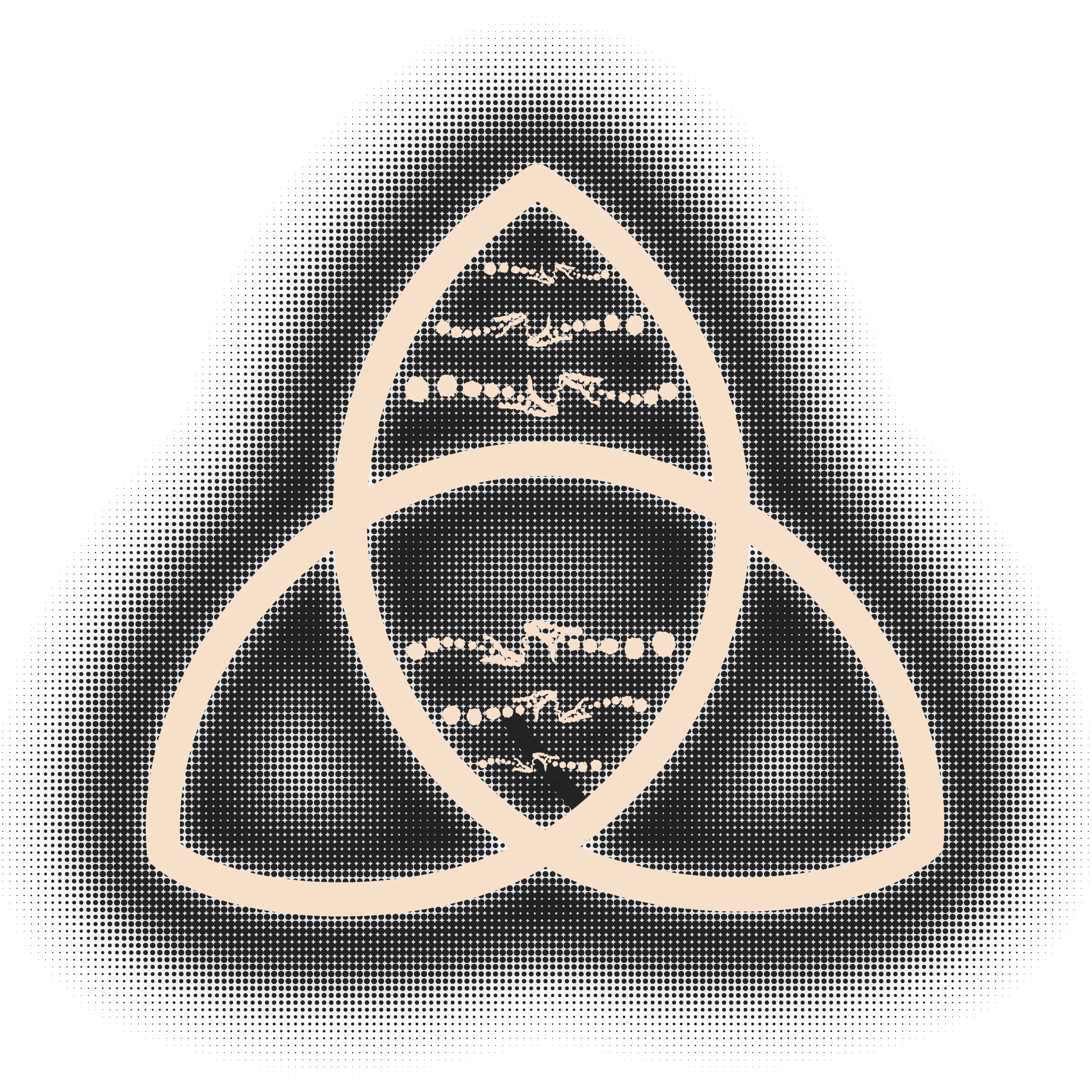 Glowing triquetra knot with a DNA double helix woven through its center